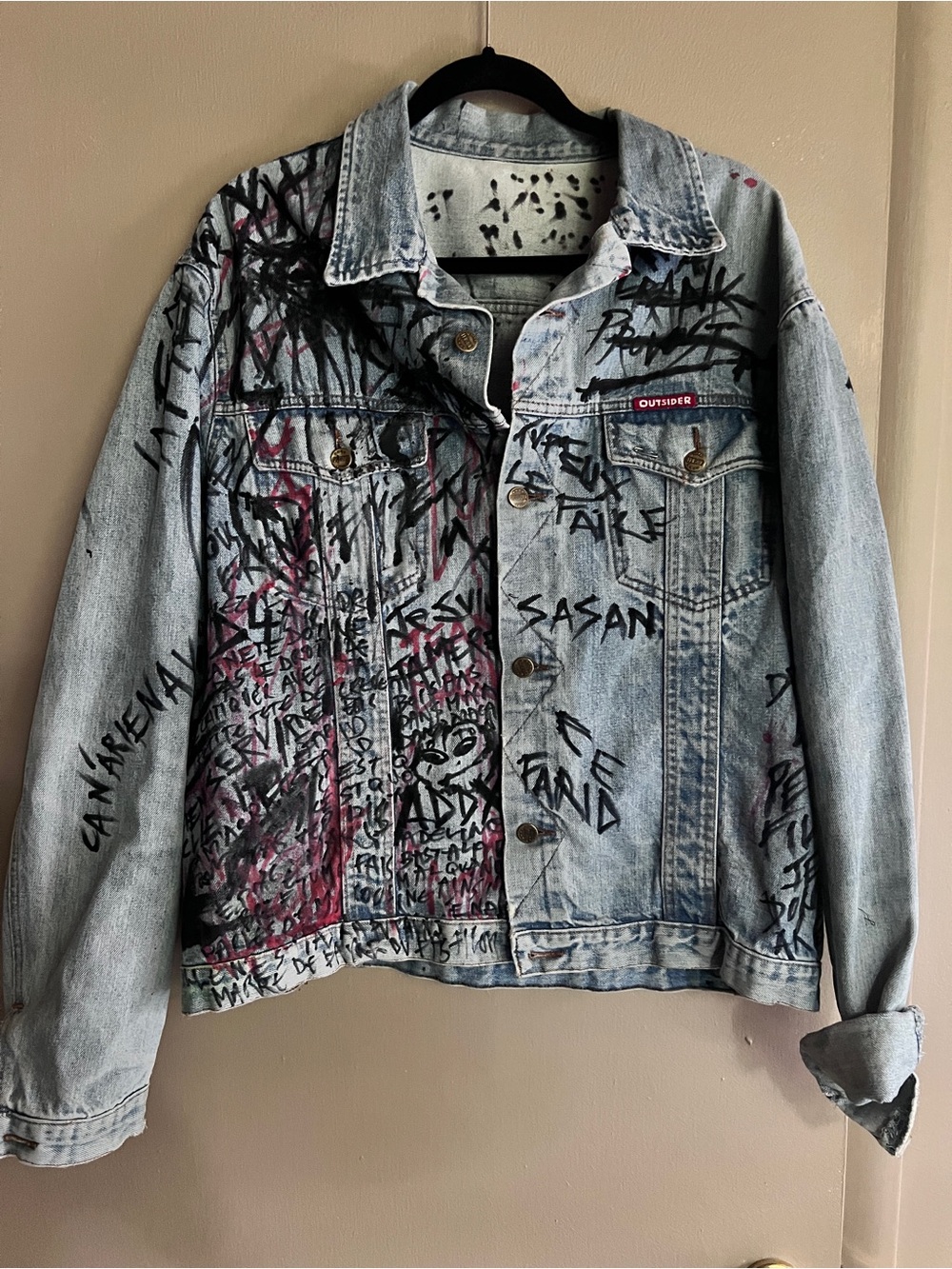 Custom, Hand-Painted Graffiti oversized Denim Jacket made in France. OUTSIDER